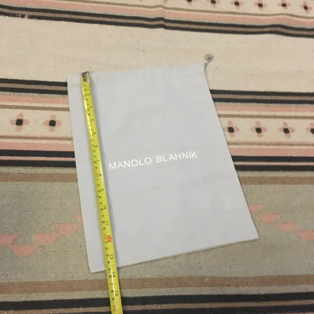 Manolo Blahnik 13” x 10” square gray drawstring dustbag garment dust bag